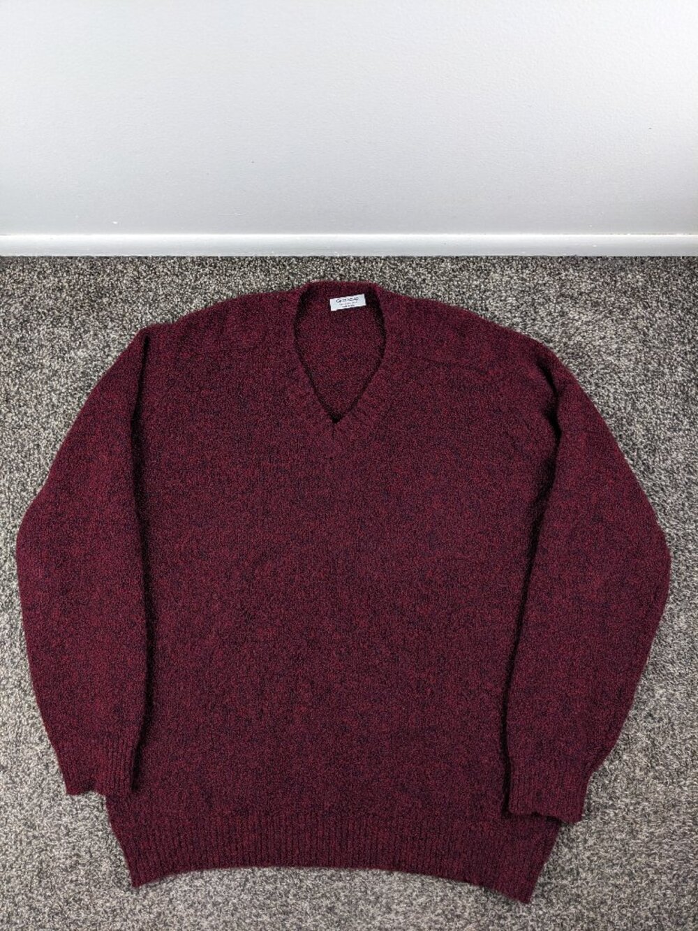 Gran Sasso Sweater Wool Cashmere V Neck Pullover Burgundy Red Mens EU 54 (US XL)